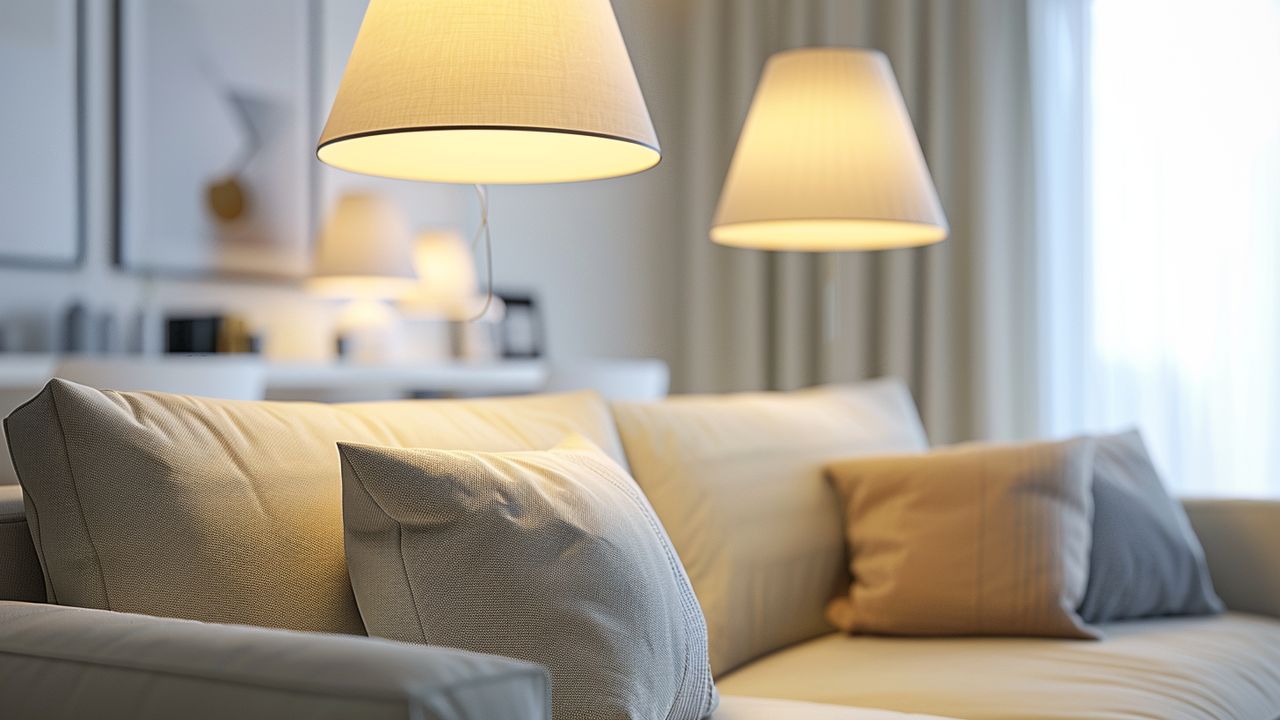 Modern living space featuring designer lamps and carefully chosen accents.