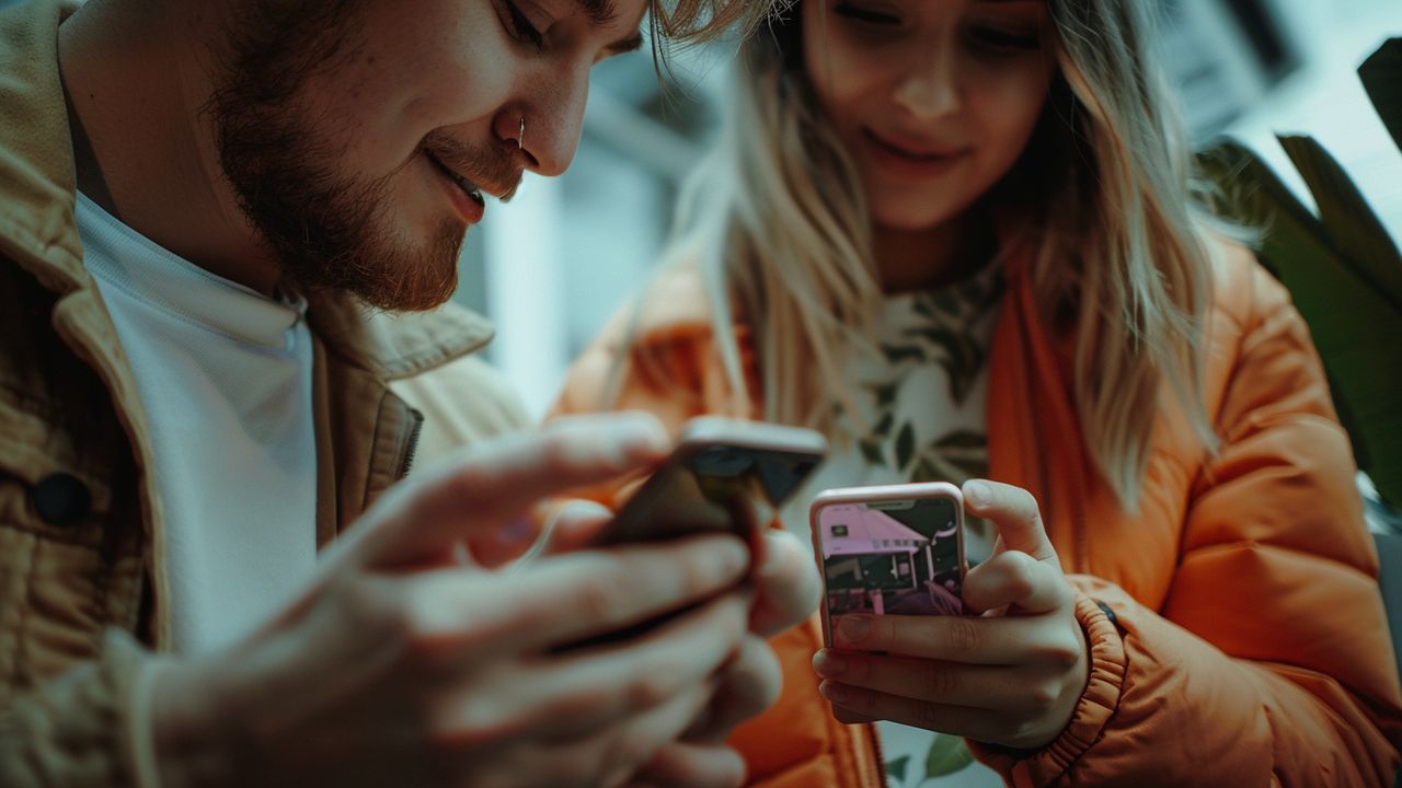 Friends using a travel app to find local restaurants in Rome.